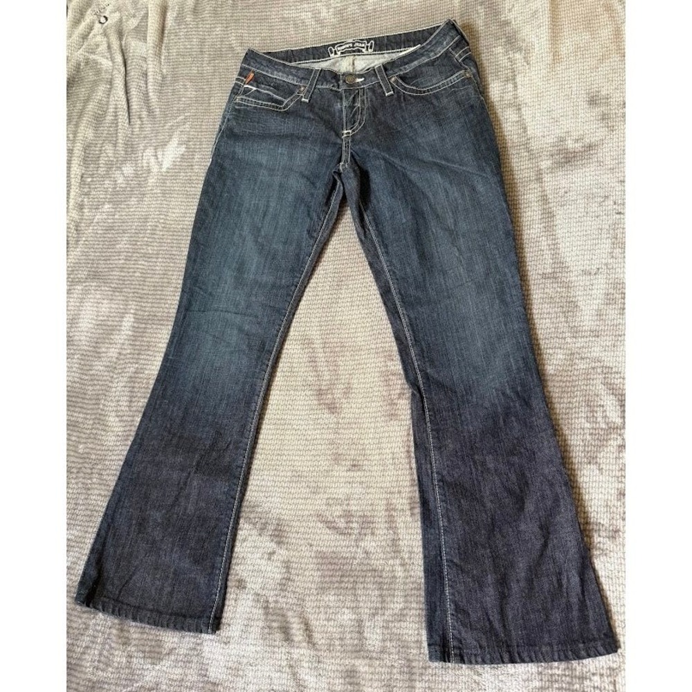 Robins Jean Womens 28x27 Dark Wash Bootcut Denim Jeans Low Rise Wings